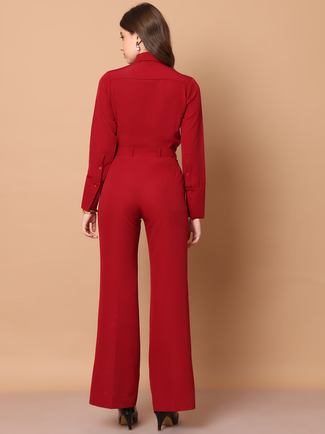 Exude Feminine touch Tie Shirt Red Tops