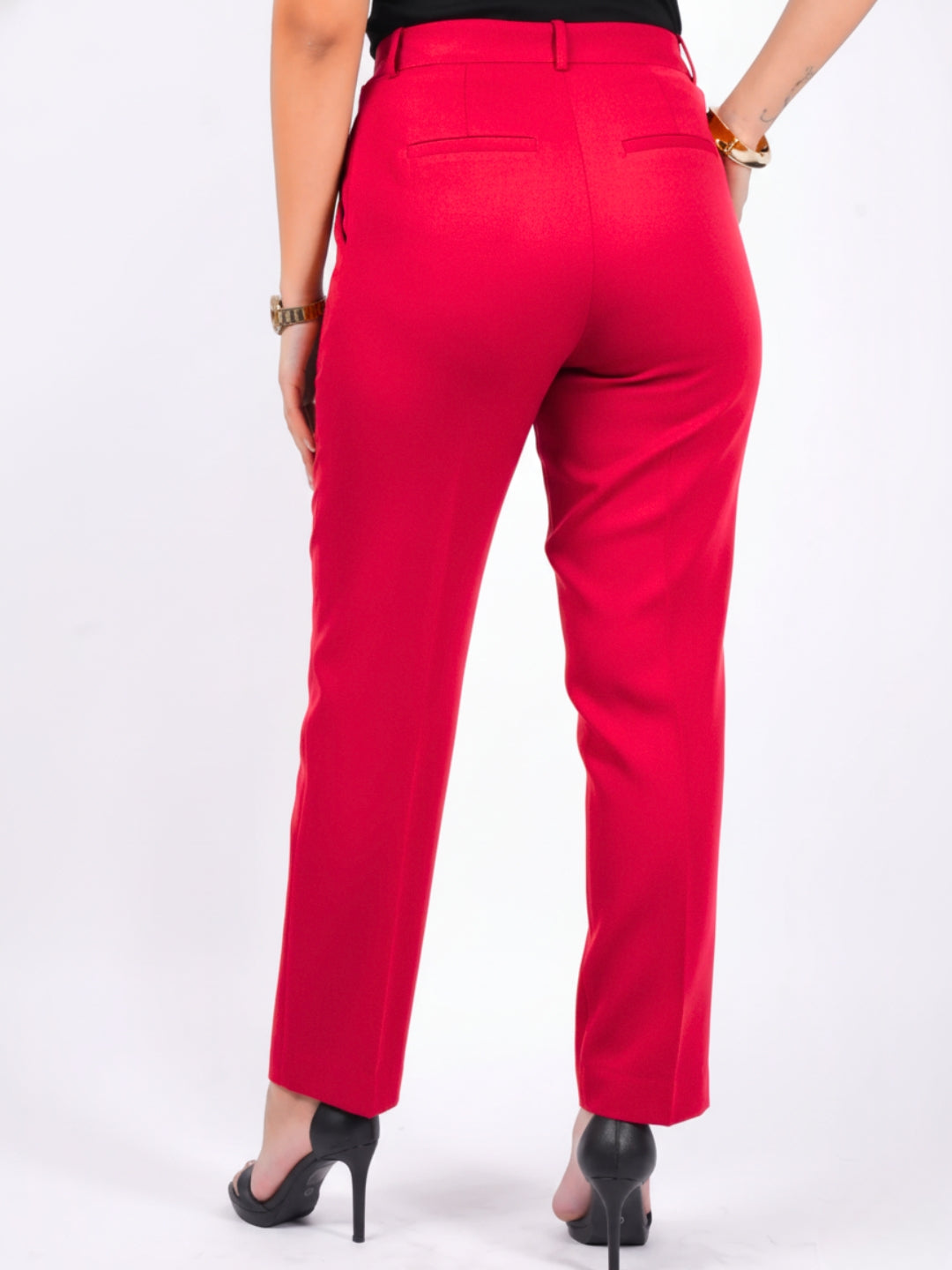 Exude Red Tapered Straight Pants Trousers