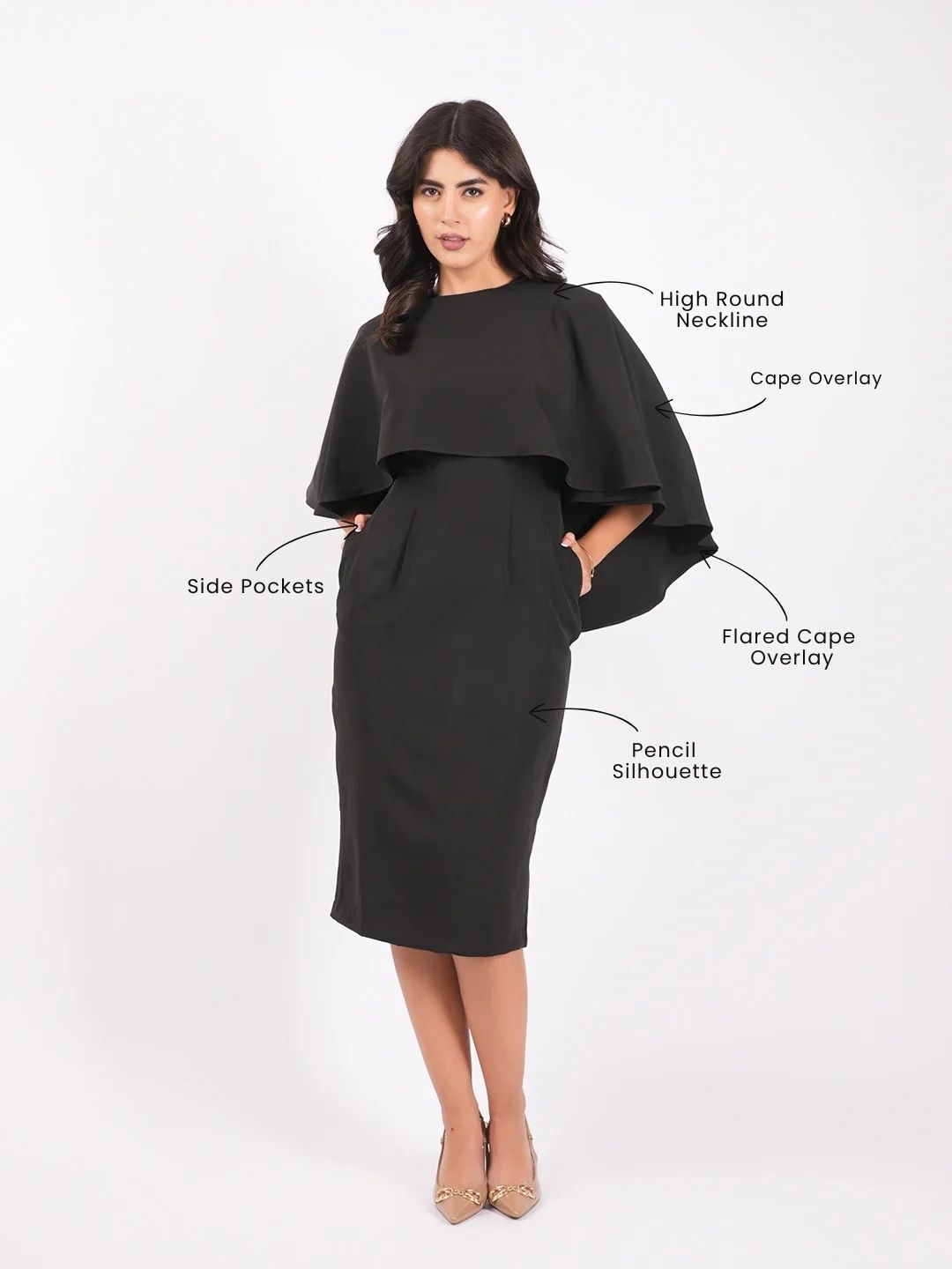 Exude Black Grace Cape Dress