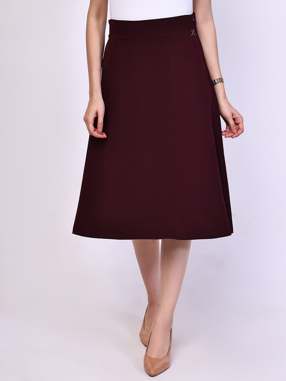 Exude Loyalty Solid A-line Skirt Wine Skirt