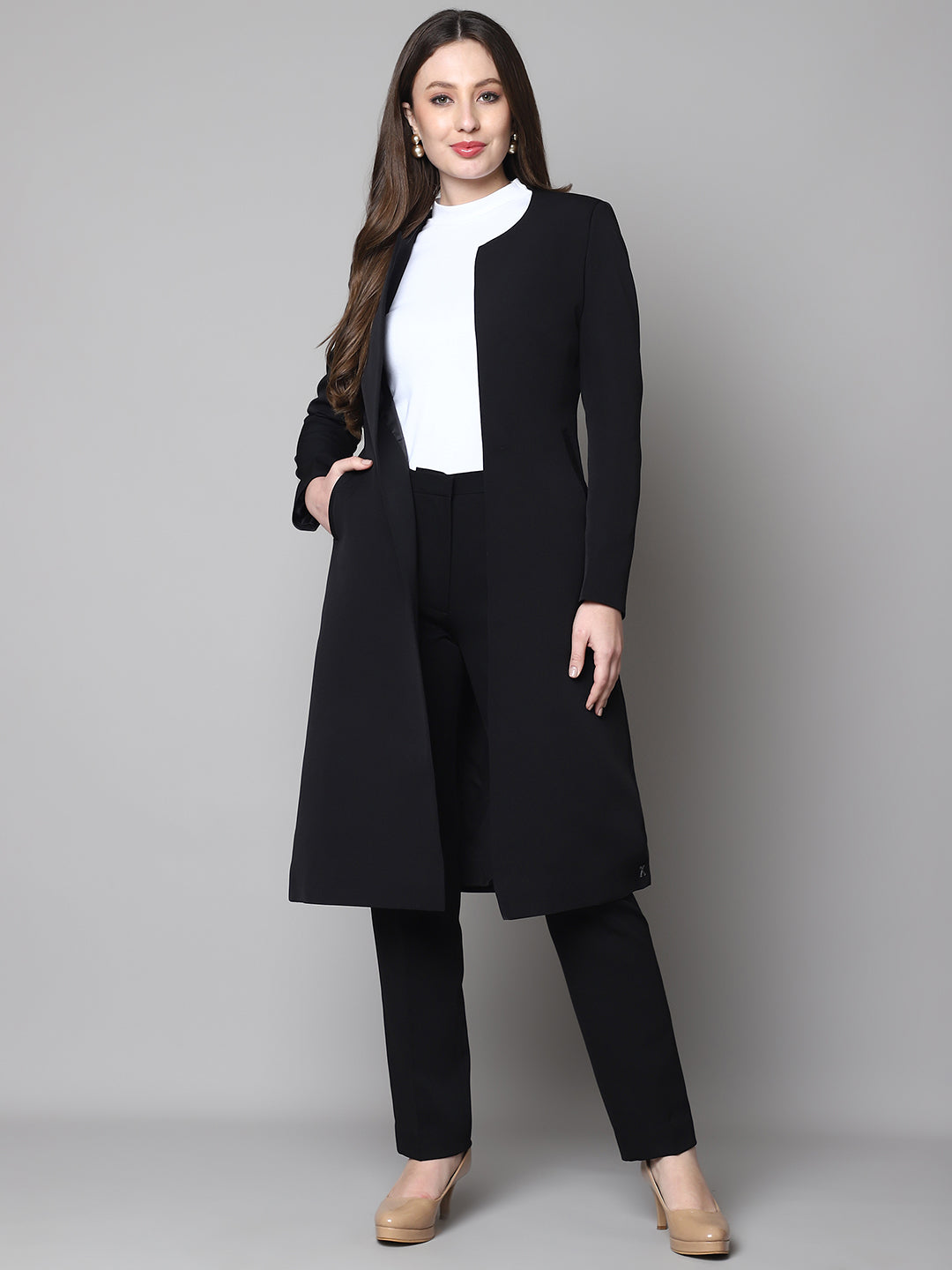 Exude Phoenix Rising Long Blazer and Straight Fit Trouser Black Suit