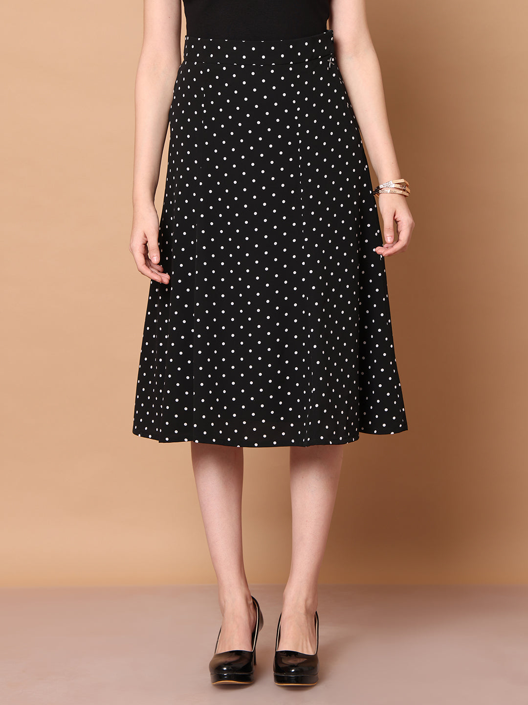 Exude Sculpted Styles Polka Dot Skirt Black Skirts