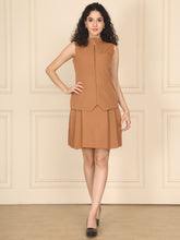 Exude Pleat & Polish Skirt and Waistcoat Set Beige