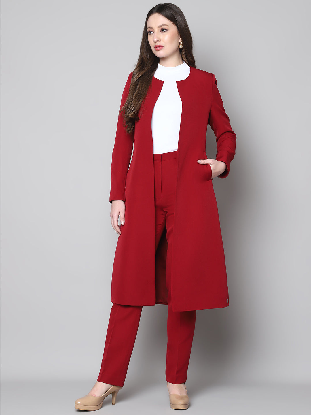 Exude Phoenix Rising Long Blazer and Straight Fit Trouser Red Suit