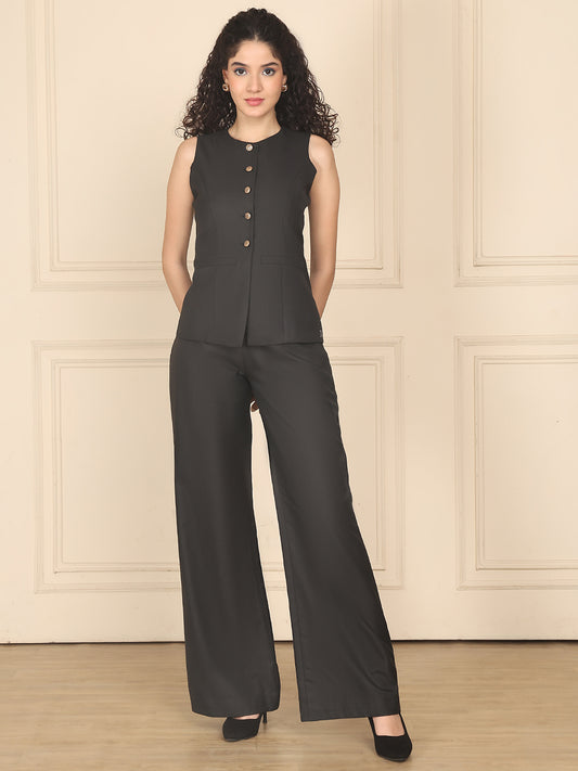 Exude Golden Hour Glam 2 Piece Suiting Fabric Set With Gold Button Detail