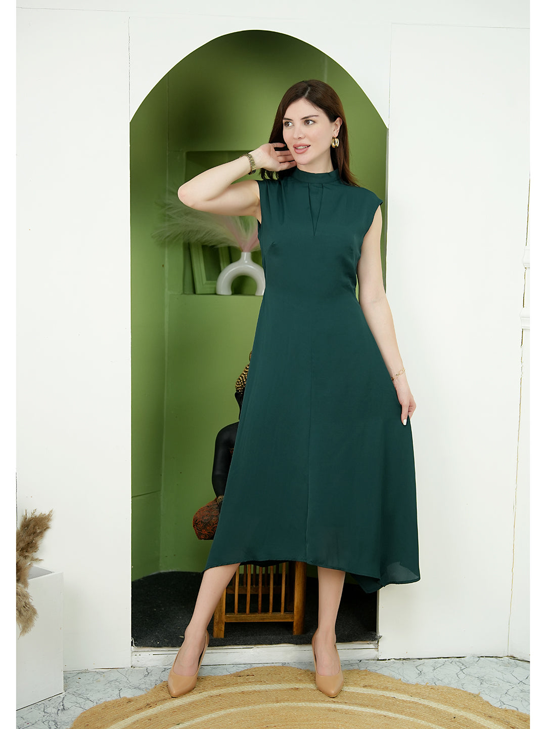 Exude Vibrance Open Back Midi Dress Emerald Green Dresses