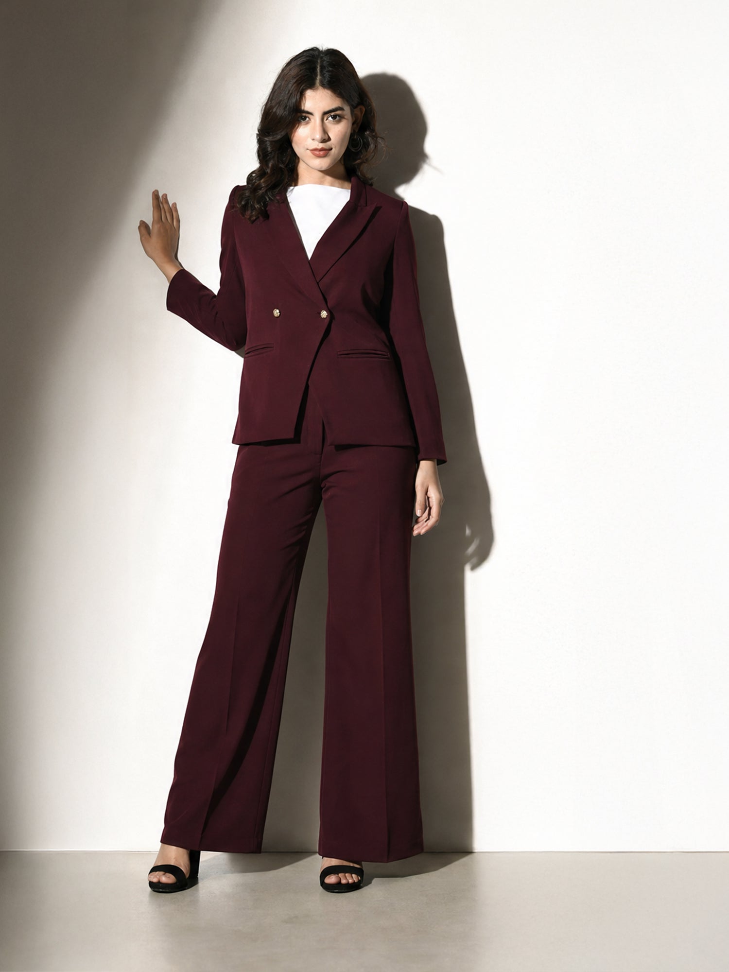 Exude Vitality Formal Blazer with Bootcut Trousers (Wine)
