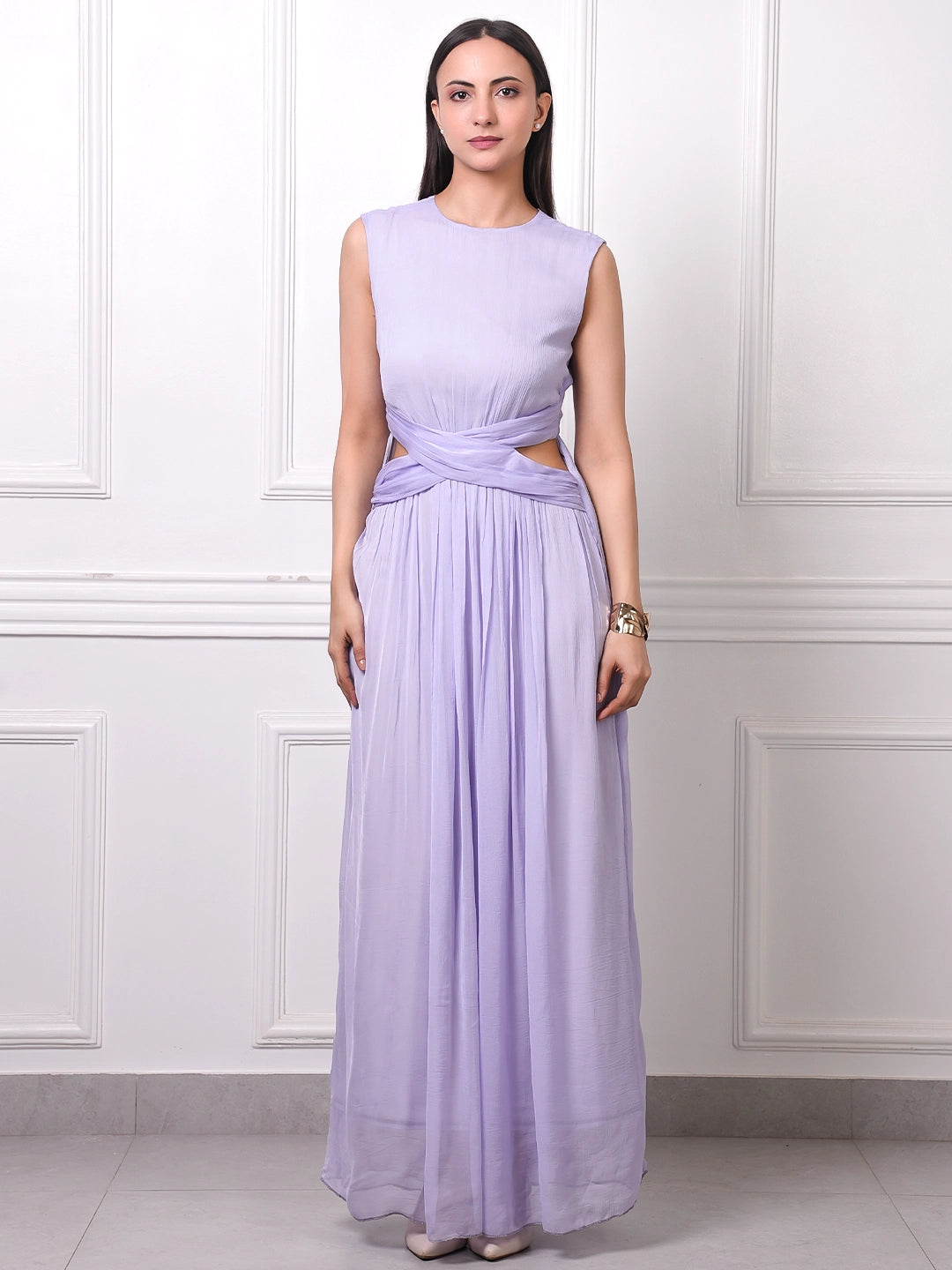 Sleeveless Draped Flowy Gown