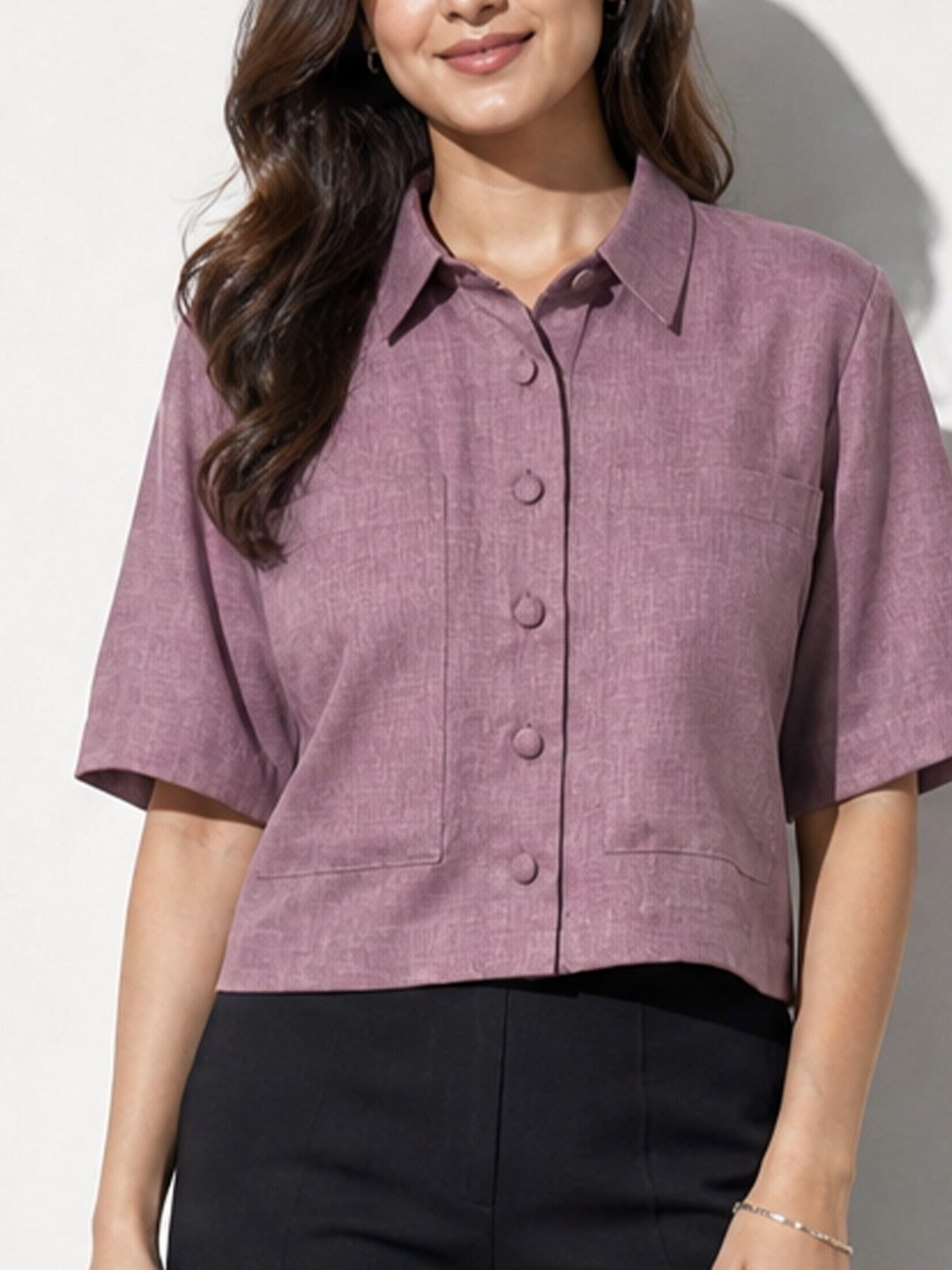 Mauve Textured Crop Shirt