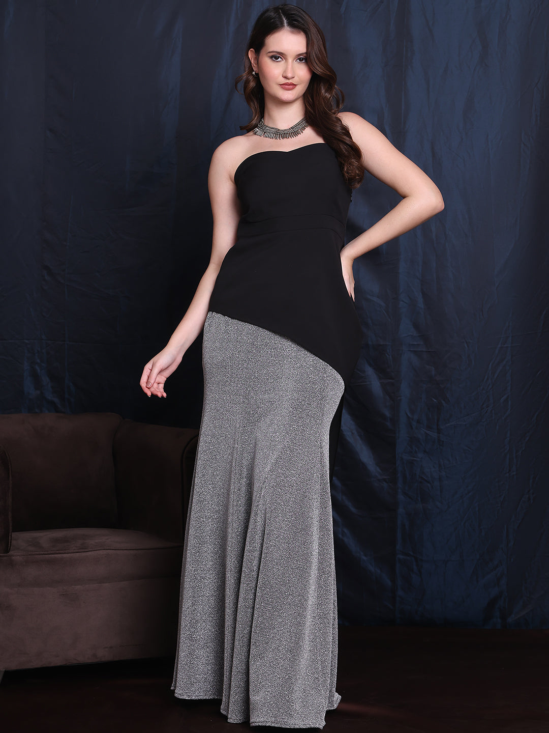 Exude Dazzle & Shine 2 Piece, Glitter Skirt With Black Strap Bodice Top