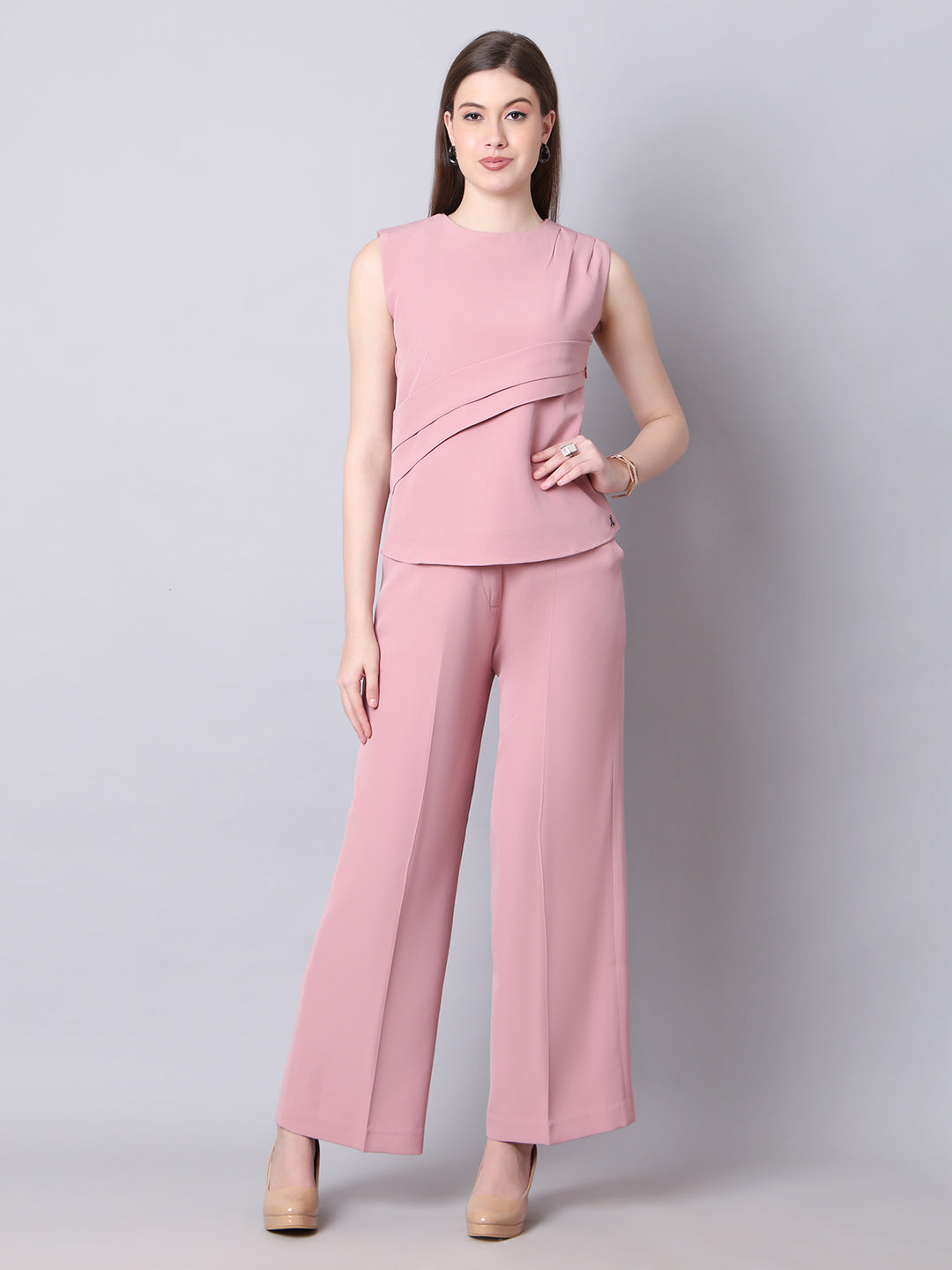 Exude Mystique Moments Shoulder and Side Pleat Top Dusty Pink Tops