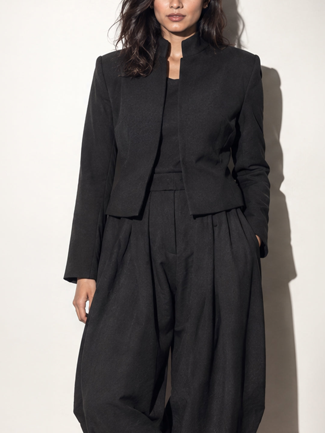 Black Cropped Stand-Collar Blazer