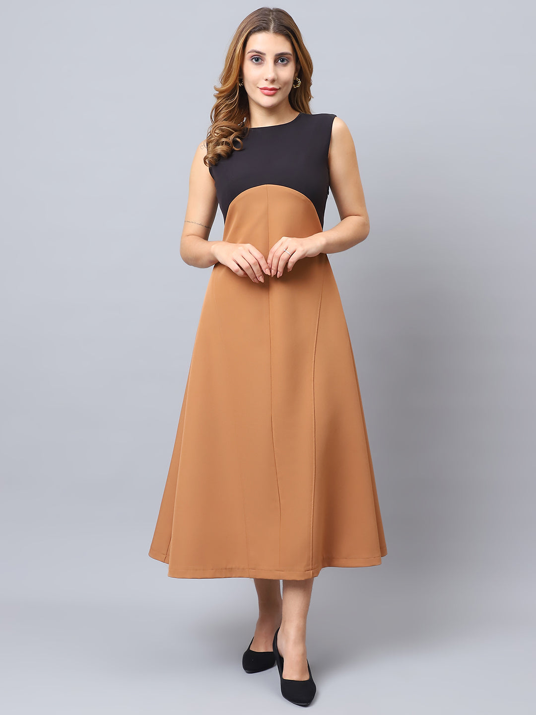 Exude Noir Panel Midi Dress