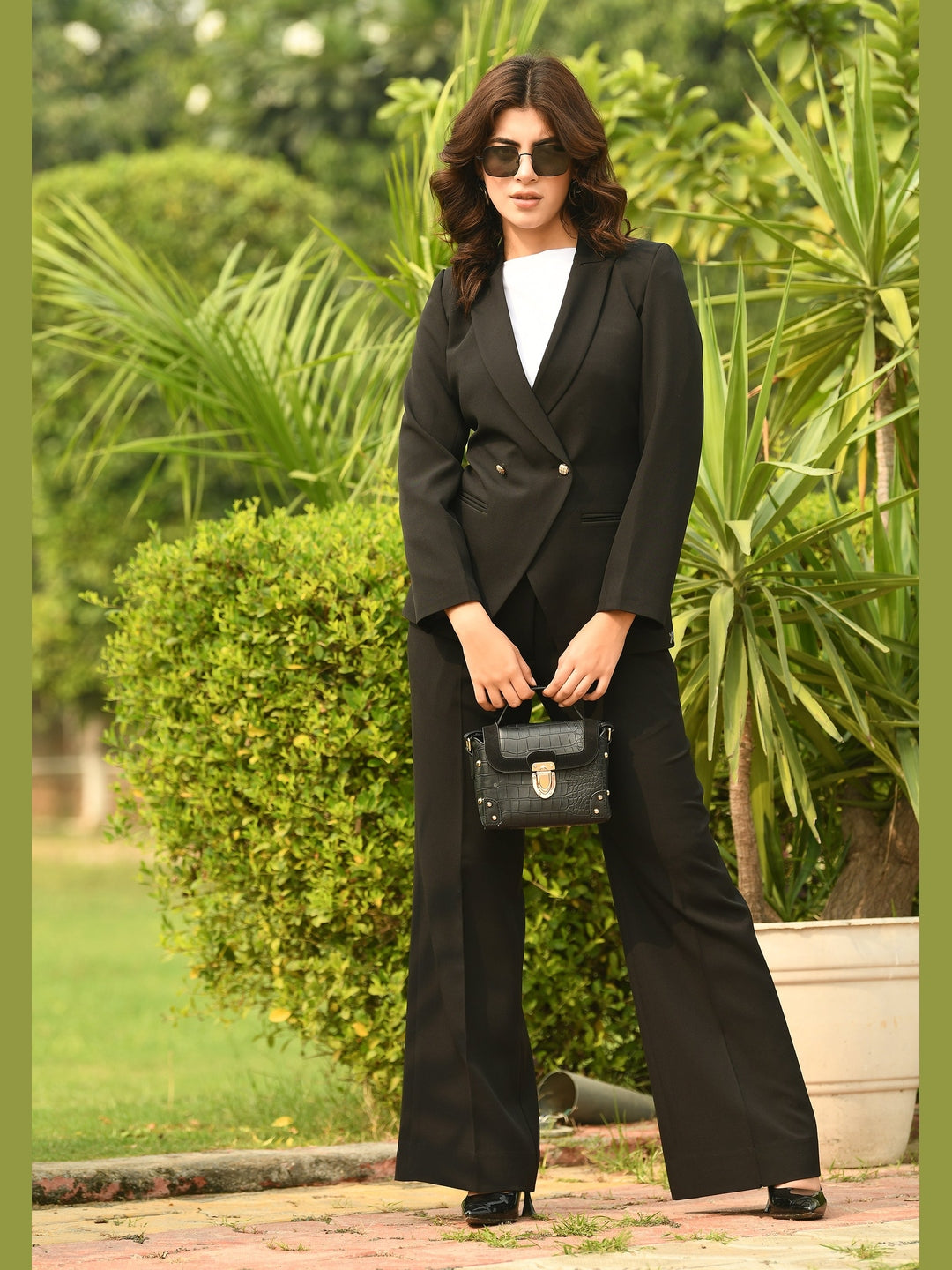 Exude Eminence Solid Bootcut Trousers Black Trouser