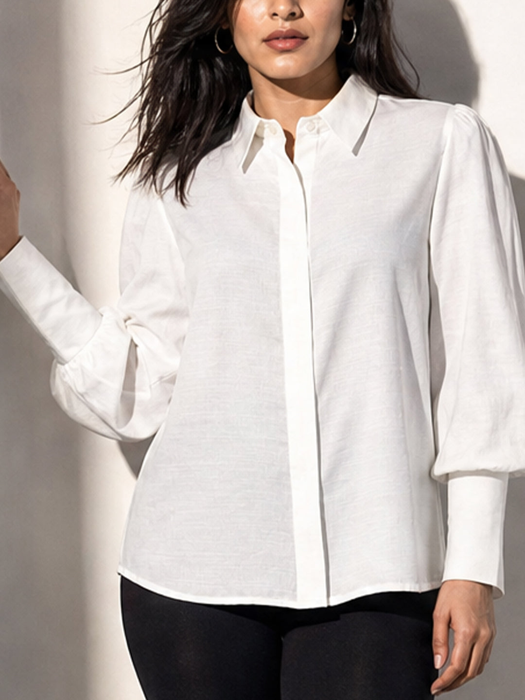 White Textured Bishop Sleeve Shirt
