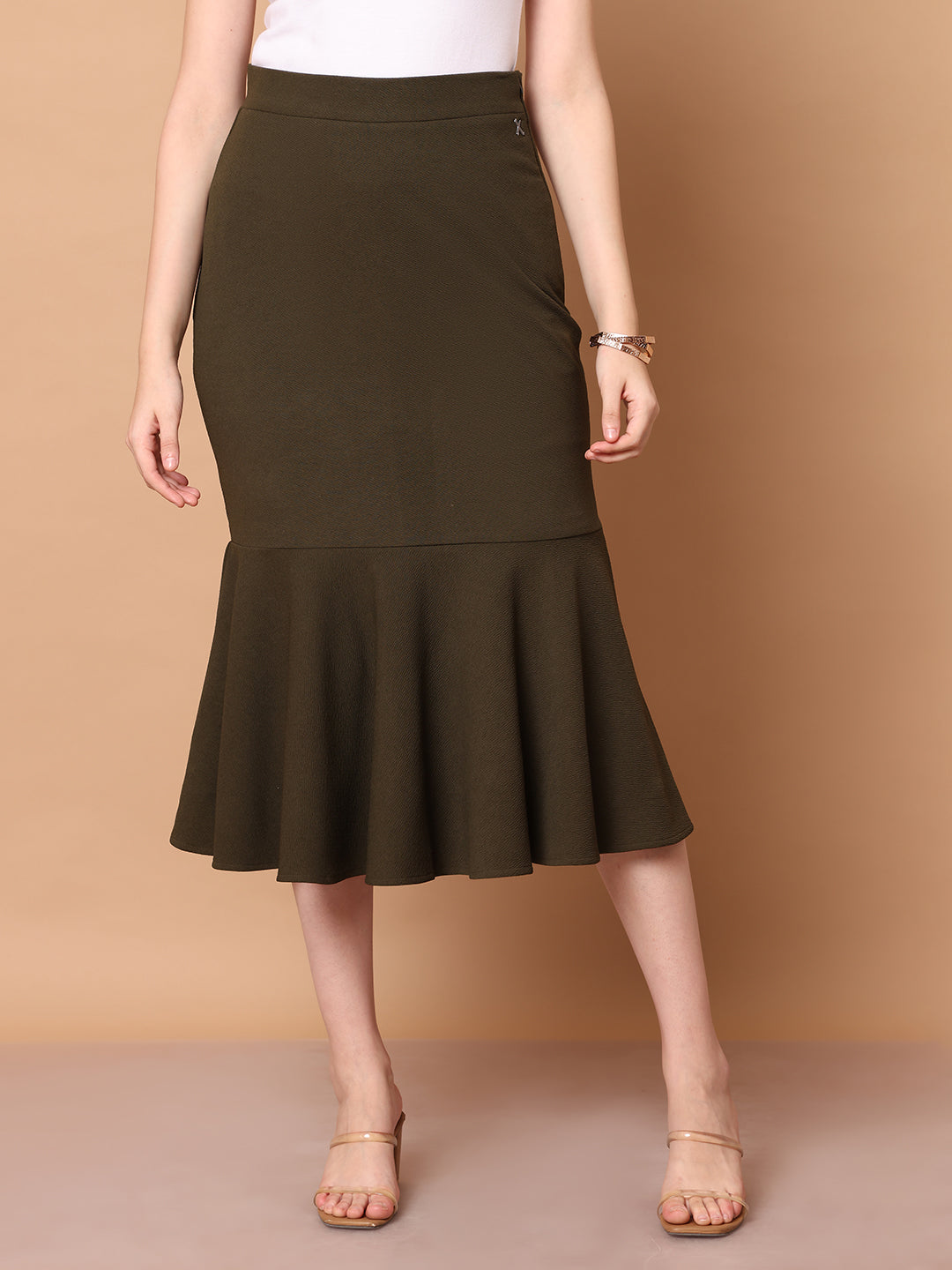 Exude Wanderlust Wardrobe, Fishtail Midi Skirt Olive