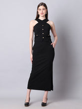 Exude Runway-Ready Long Skirt with Halter Top (Black)