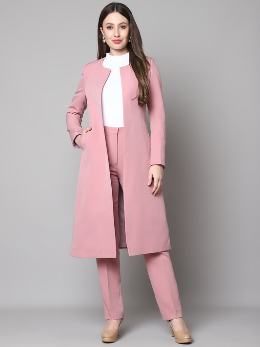 Exude Crowned Confidence Long Blazer (Dusty Pink)