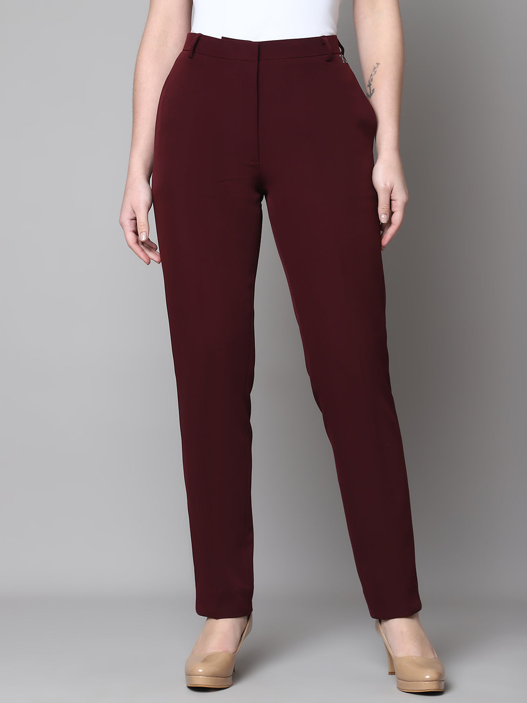 Exude Empathy & Edge Straight Fit Trouser Wine Trousers