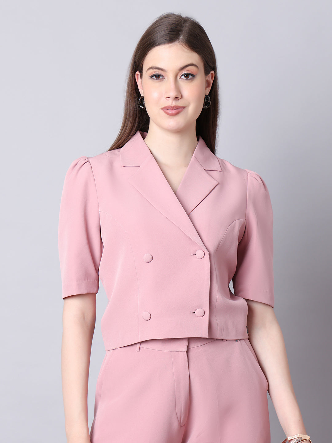 Exude Poised Perfection Crop Blazer Dusty Pink Blazers