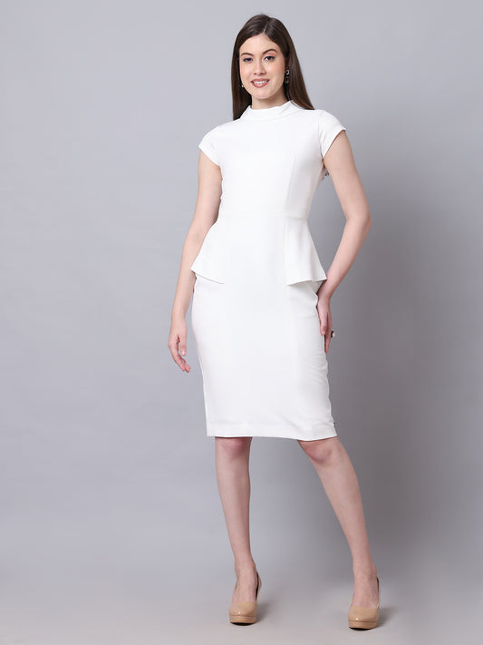 Exude Bold & Beautiful High neck Dress with Cap Sleeves (White)