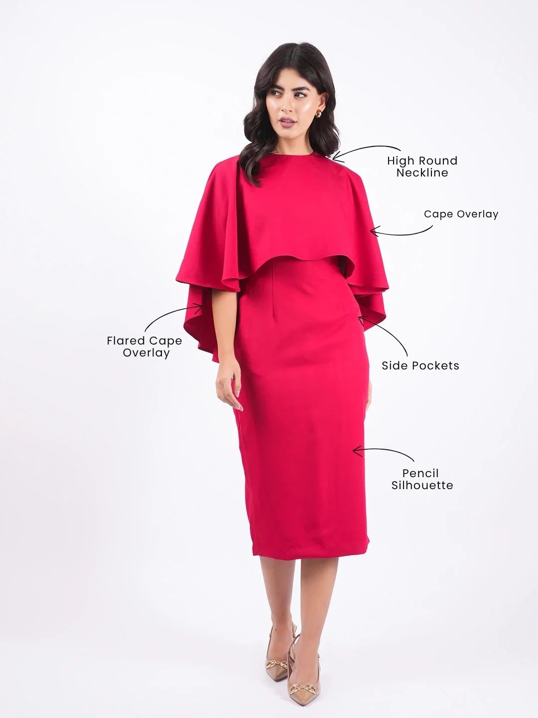 Exude Ruby Aura Cape Dress