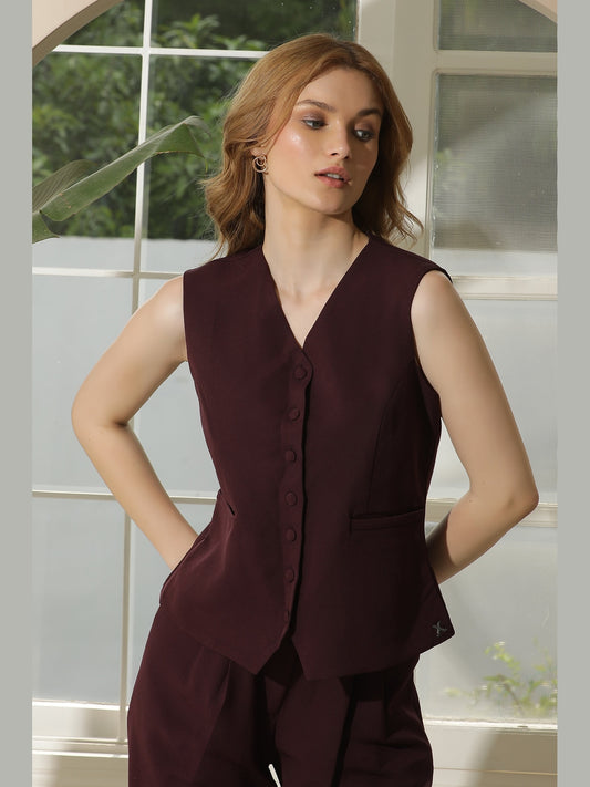 Exude Mysticism Waist-coat Top (Wine)