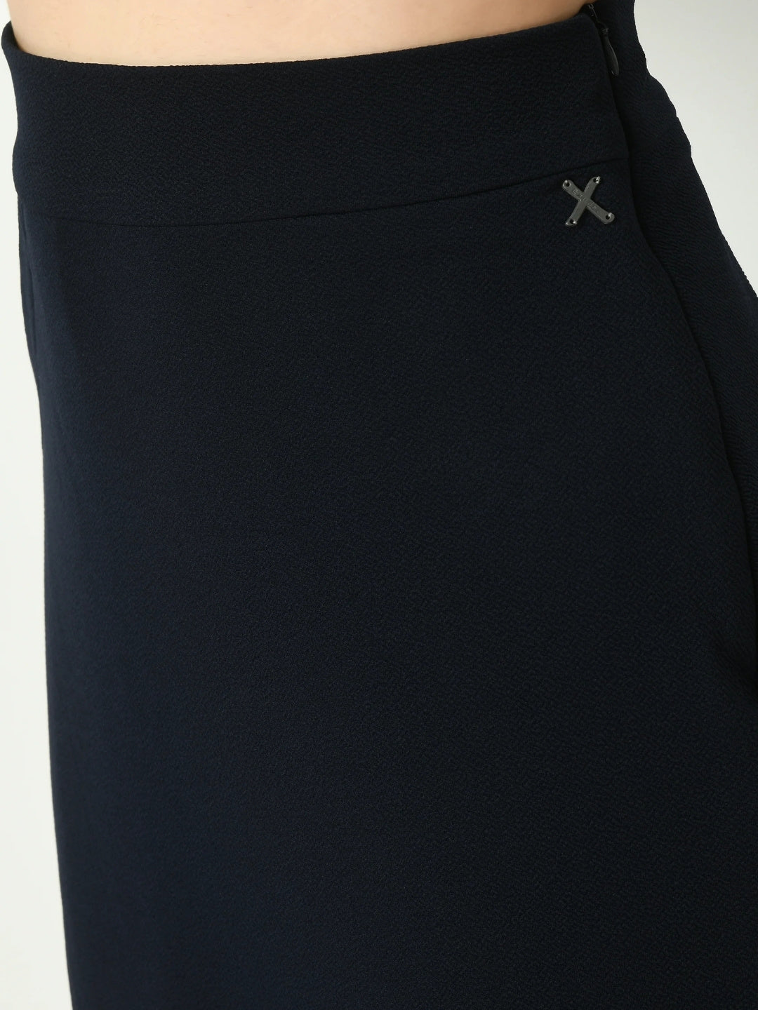 Exude Euphoria Pencil Midi Skirt with Front Slit Navy Skirts