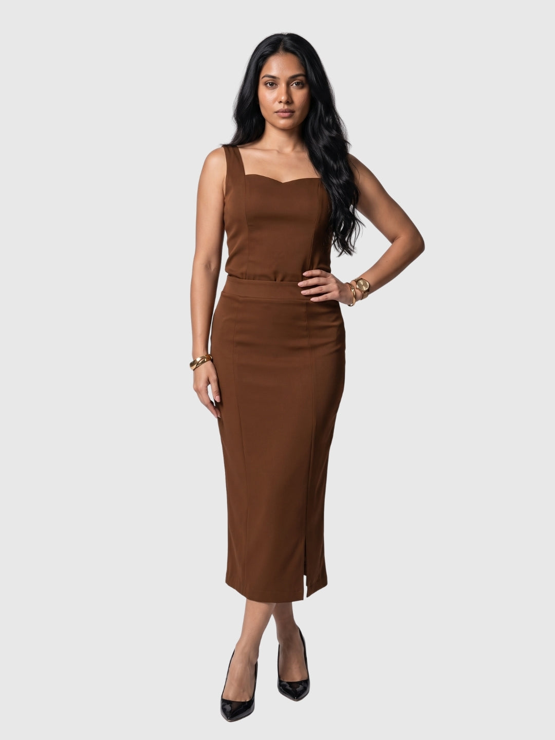 Exude Mocha Grace Midi Skirt