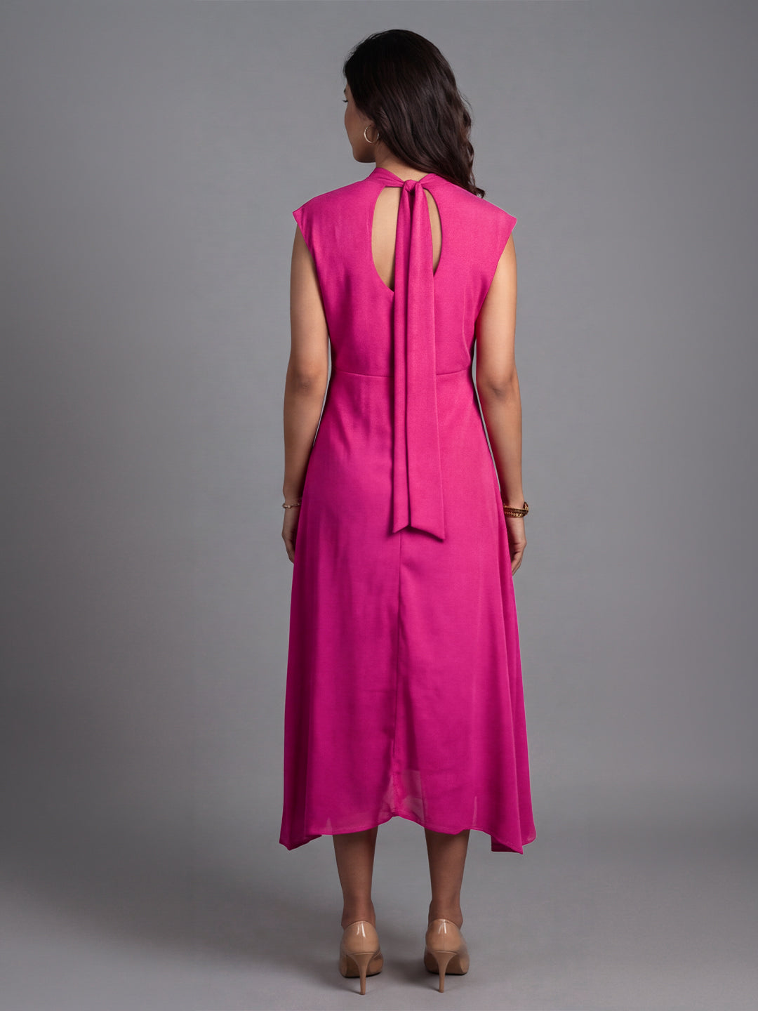 Exude Vibrance Open Back Midi Dress (Rosy Pink)