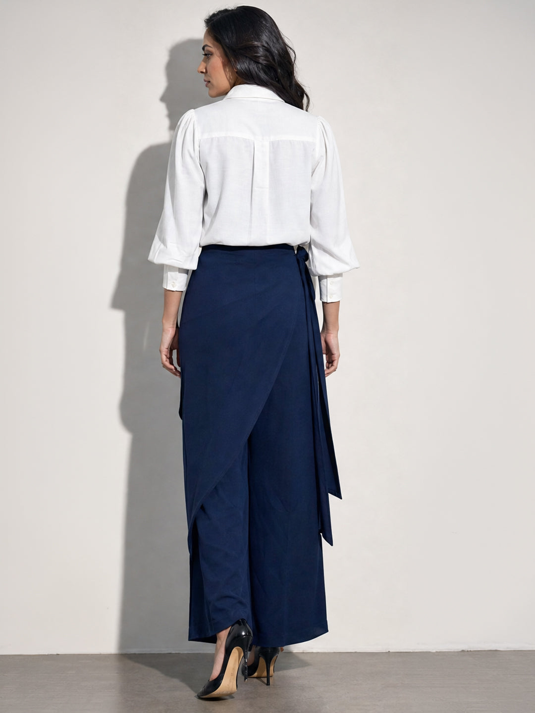 White Blouse & Navy Wrap Skirt Co-ord Set