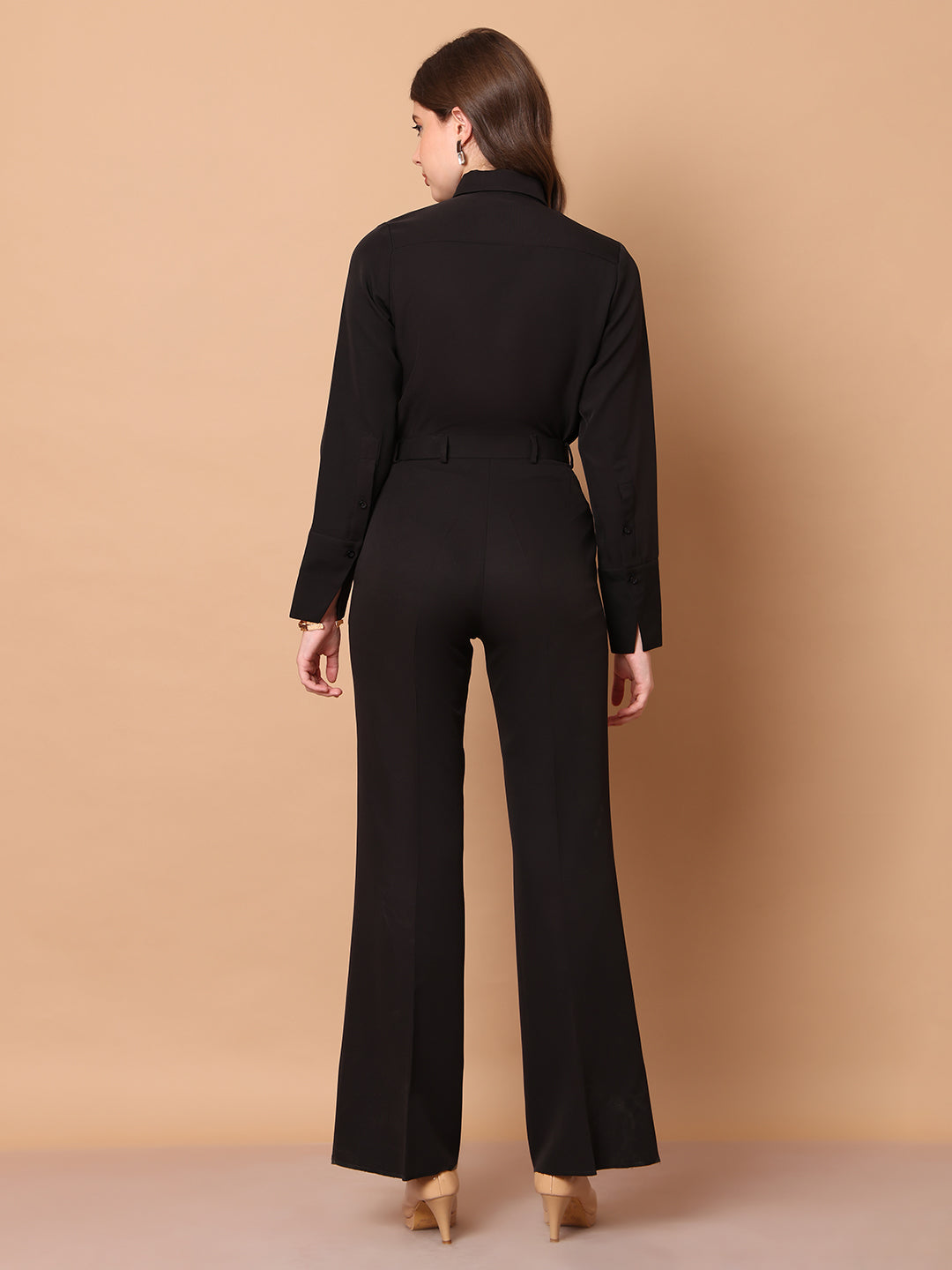 Exude Reign Supreme Shirt with Tie Paired with Matching Bootcut Trouser Black Co-ord Sets