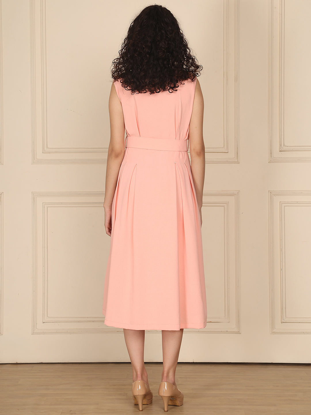 Exude Coral Belted Shirt Dress
