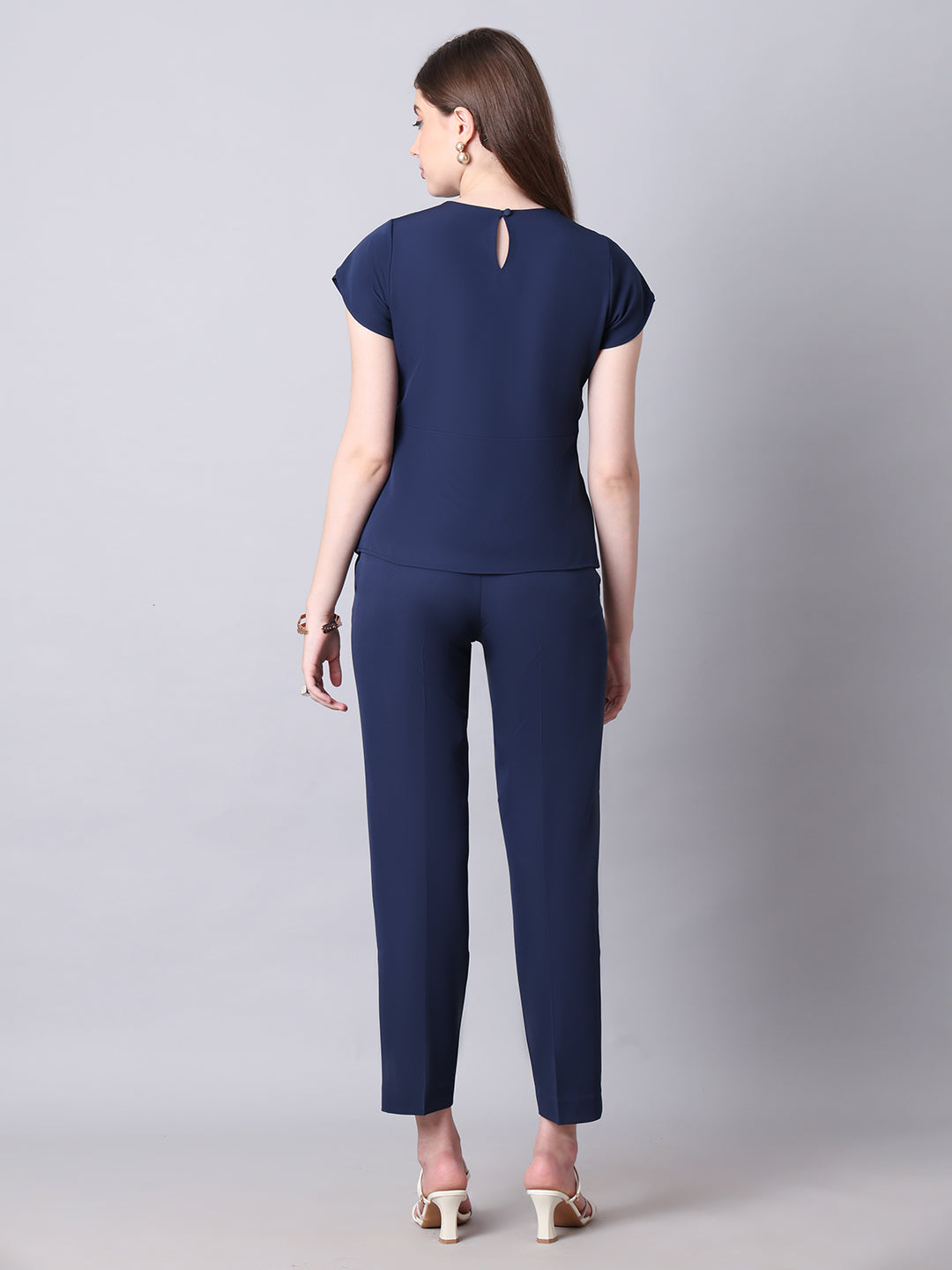 Exude Iconic Asymetrical Top with Straight Fit Trouser Co-ord Navy Co-ord Sets
