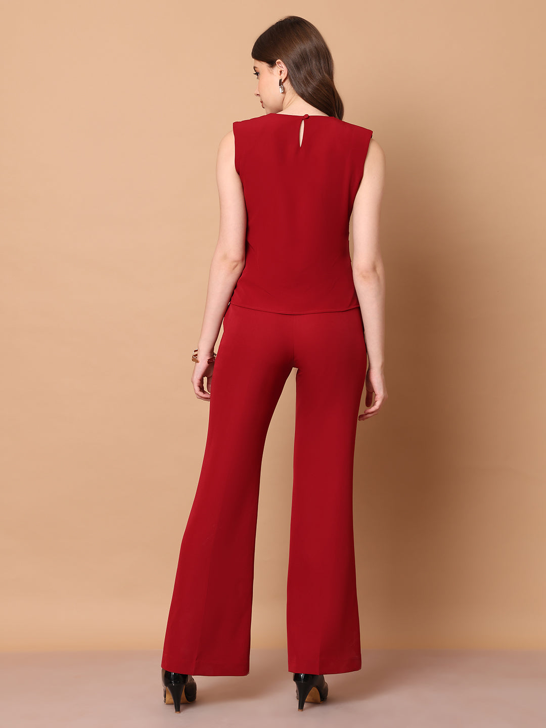 Exude Mystique Moments Shoulder and Side Pleat Top Red Tops