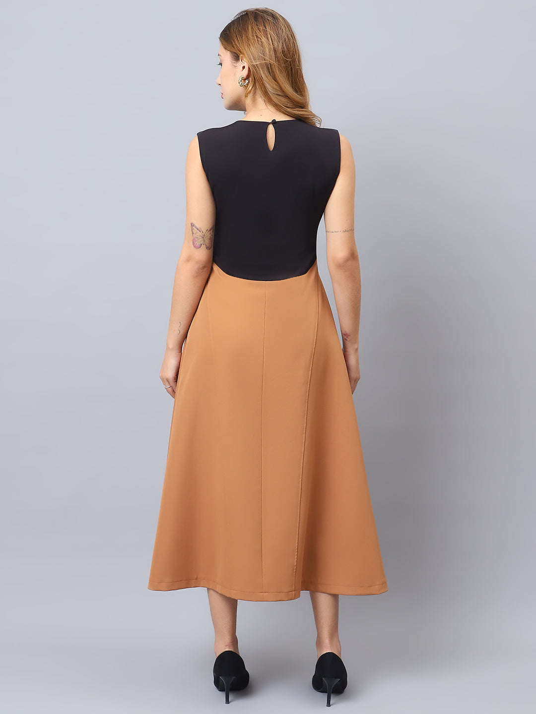 Exude Noir Panel Midi Dress