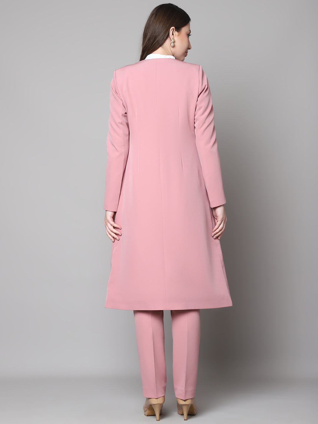 Exude Phoenix Rising Long Blazer and Straight Fit Trouser Dusty Pink Suit