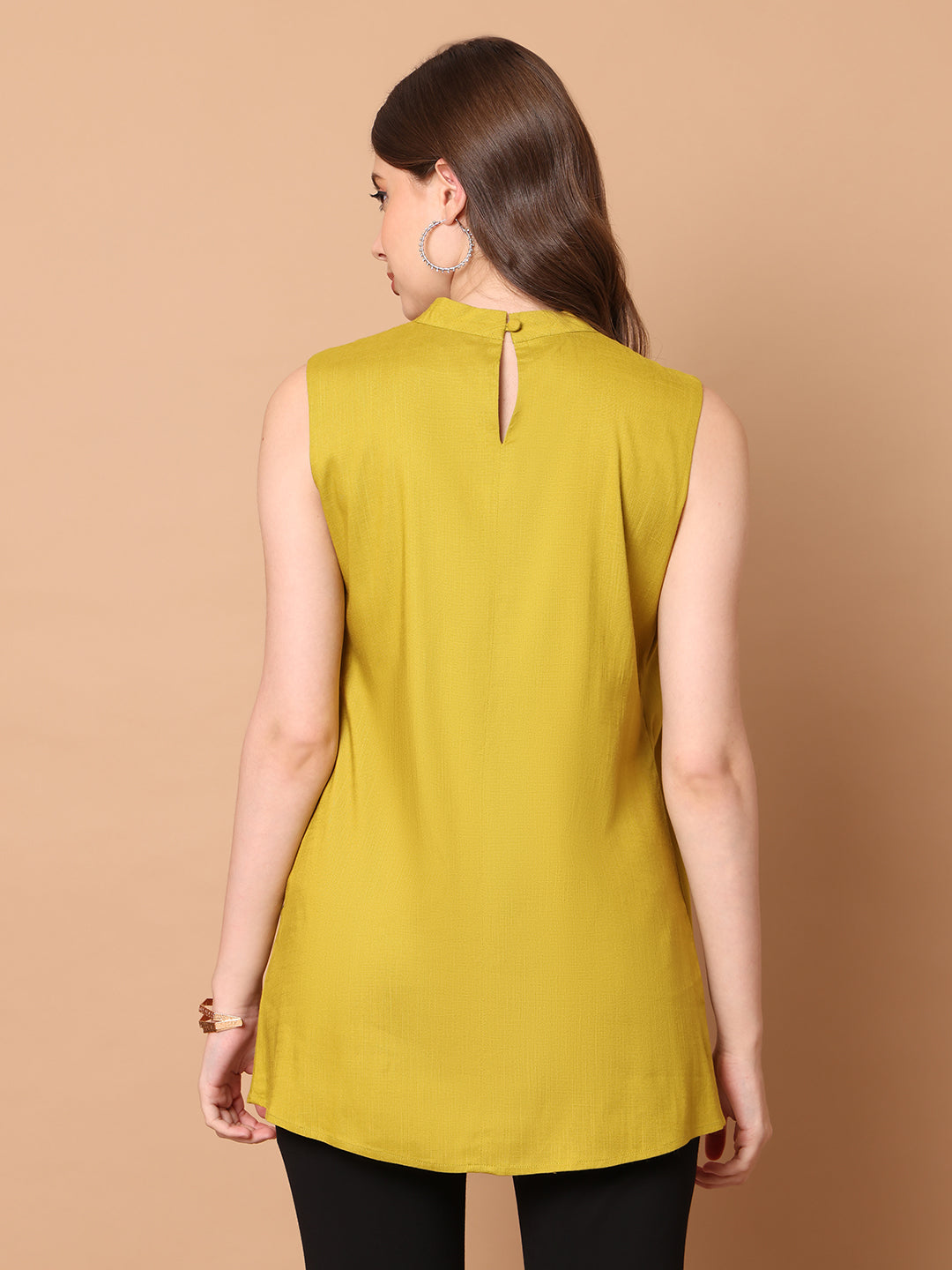 Exude Striking Silhouettes High Neck Layered Top Lime Tops