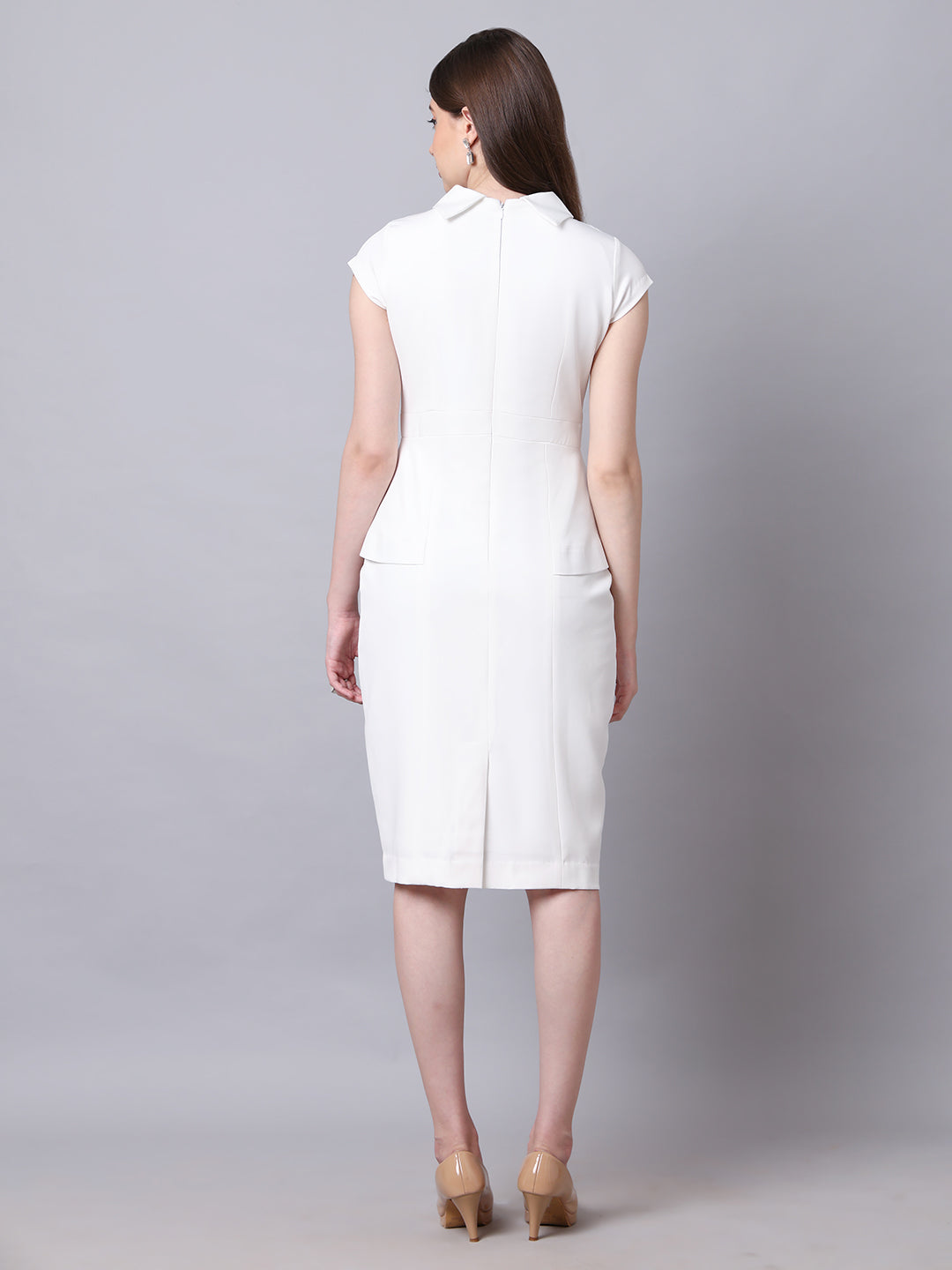 Exude Bold & Beautiful High neck Dress with Cap Sleeves (White)