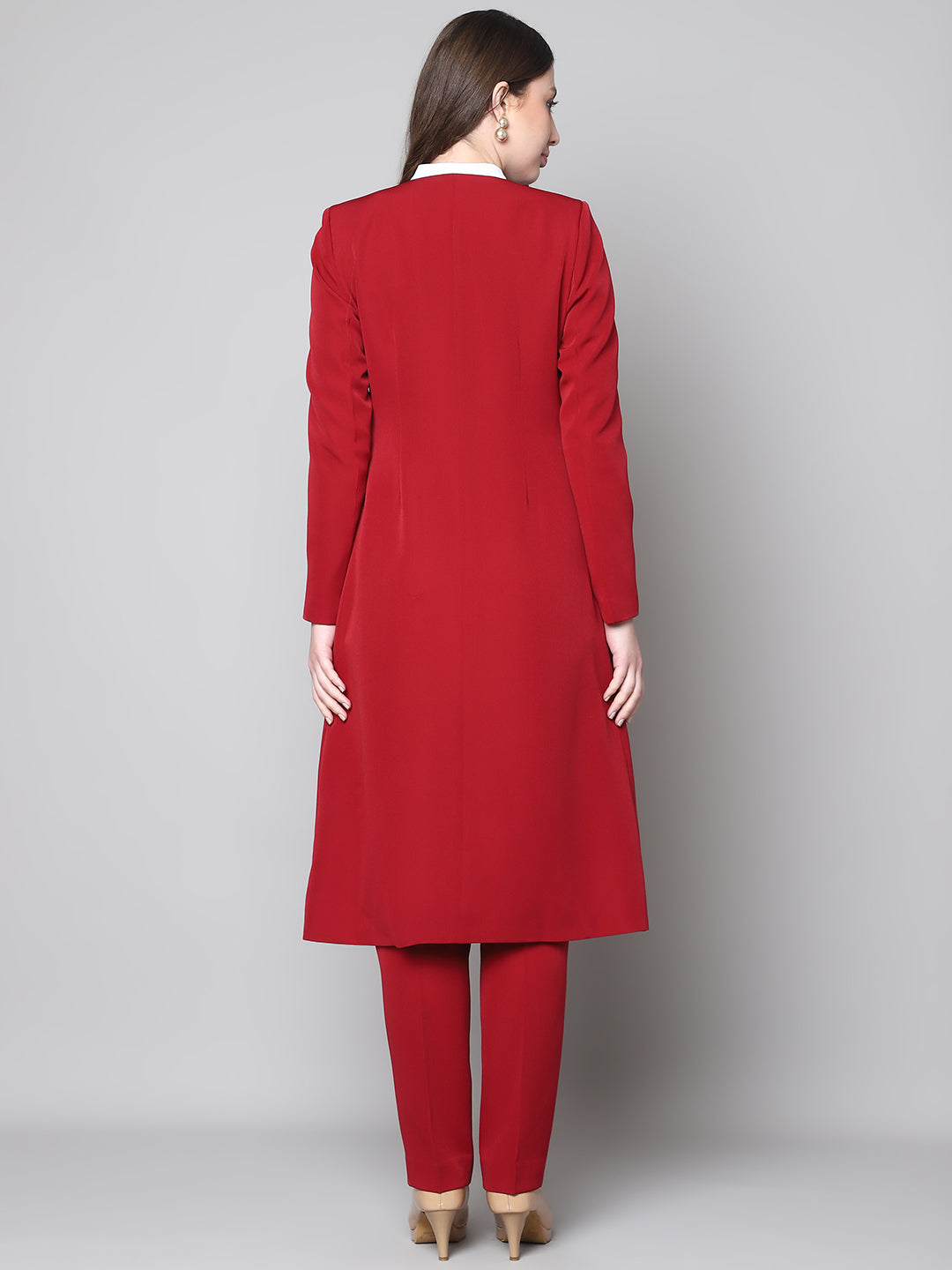 Exude Phoenix Rising Long Blazer and Straight Fit Trouser Red Suit