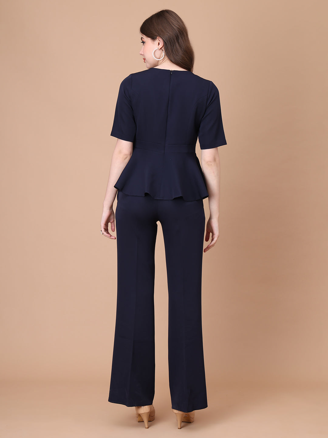 Exude Rise & Roar A-Line op with Waist Detail, Paired With Matching Bootcut Trouser Navy Co-ord Sets