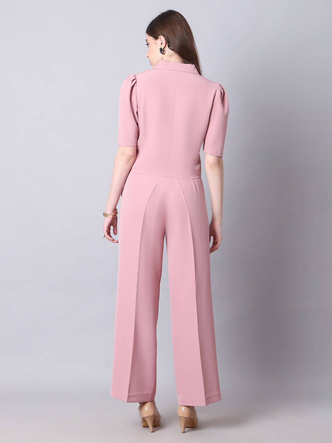 Exude Fierce & Fabulous Crop Blazer and Wide Leg Trousers Pink Trousers