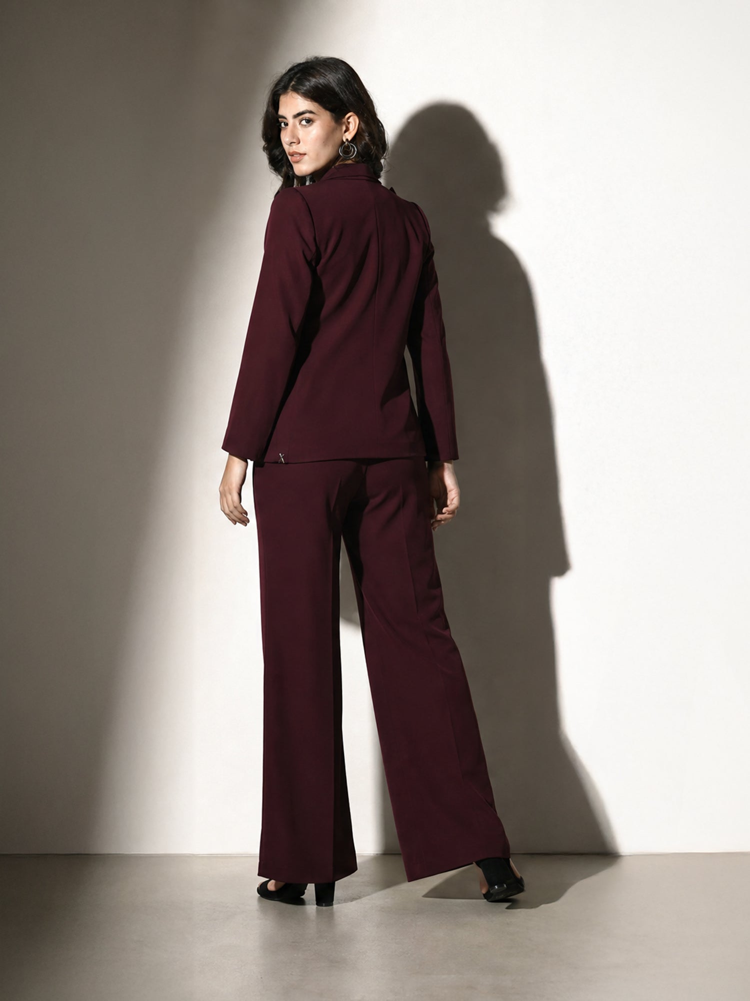 Exude Vitality Formal Blazer with Bootcut Trousers (Wine)