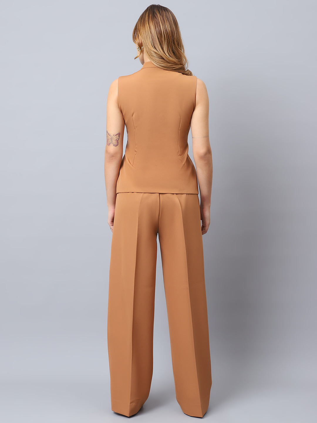 Exude Influence Solid Wide Leg Trousers Beige Trouser