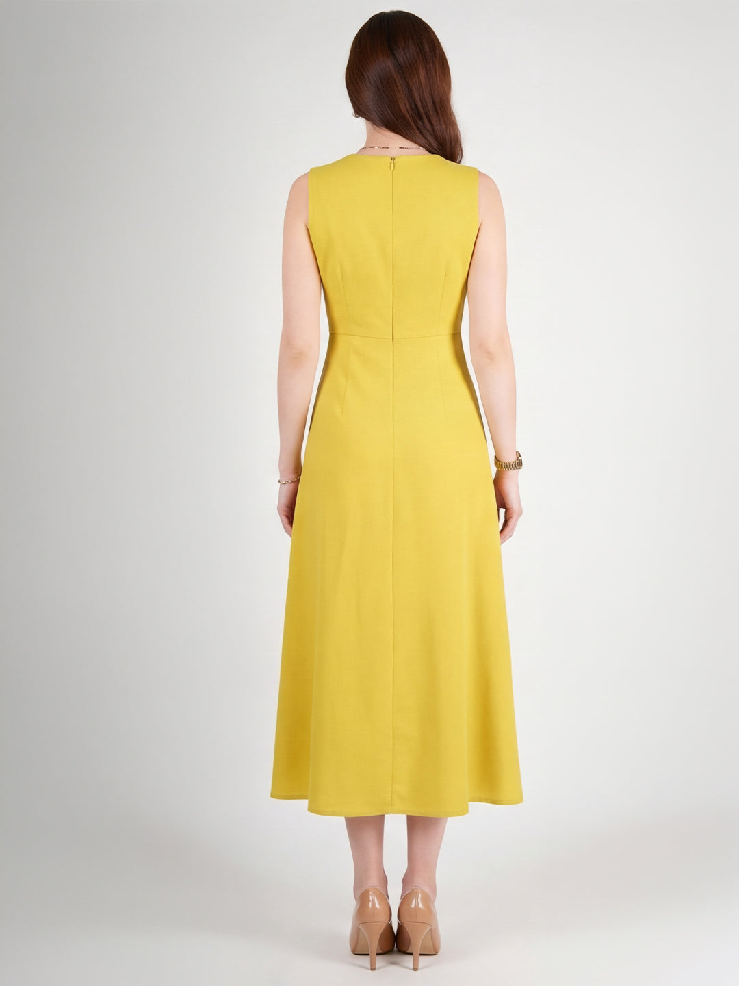 Exude Glowing Front Button Dress With Pockets (Lime Green)