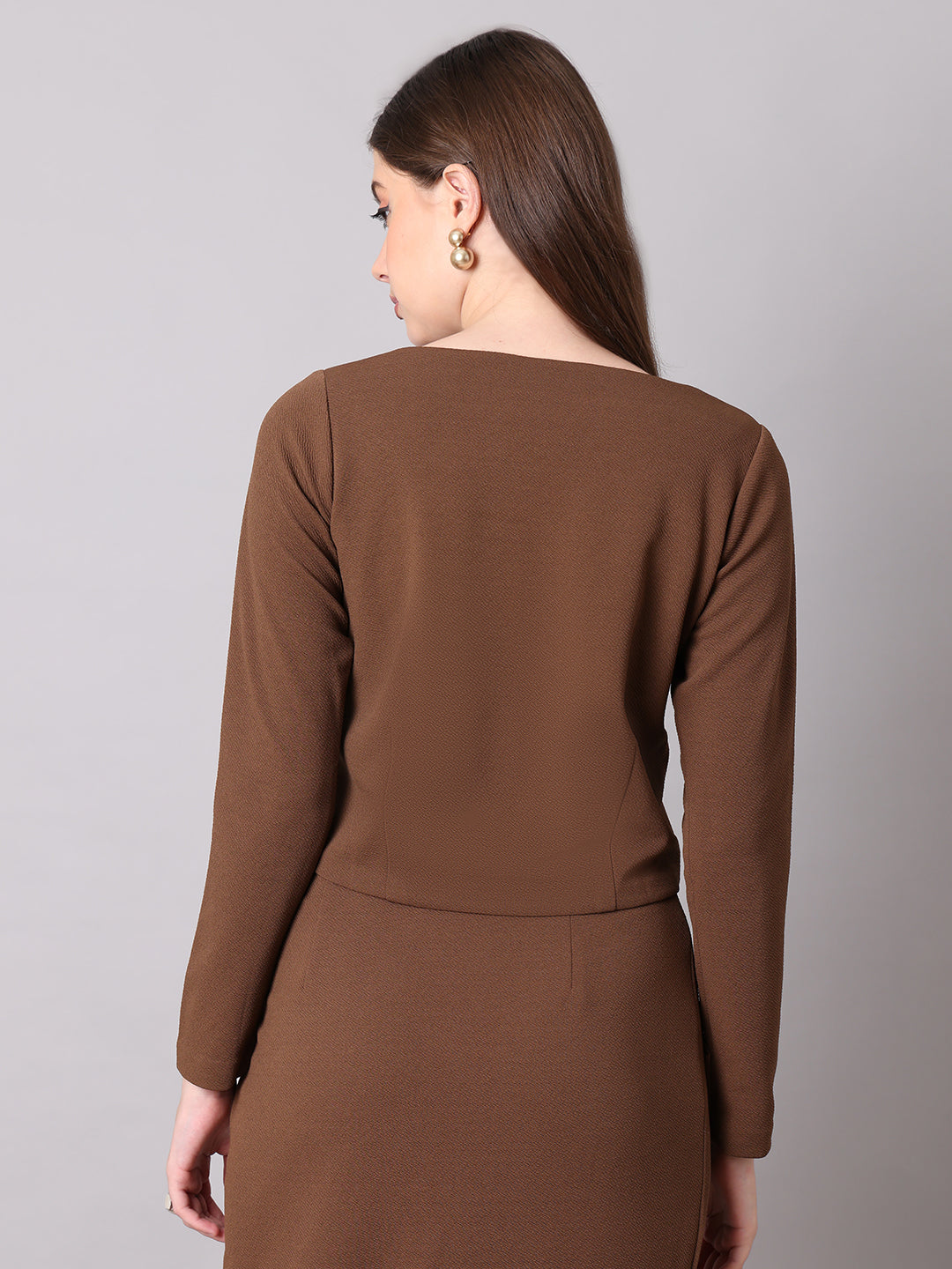 Exude Enchanting Button-down Crop Blazer Coffee Blazers