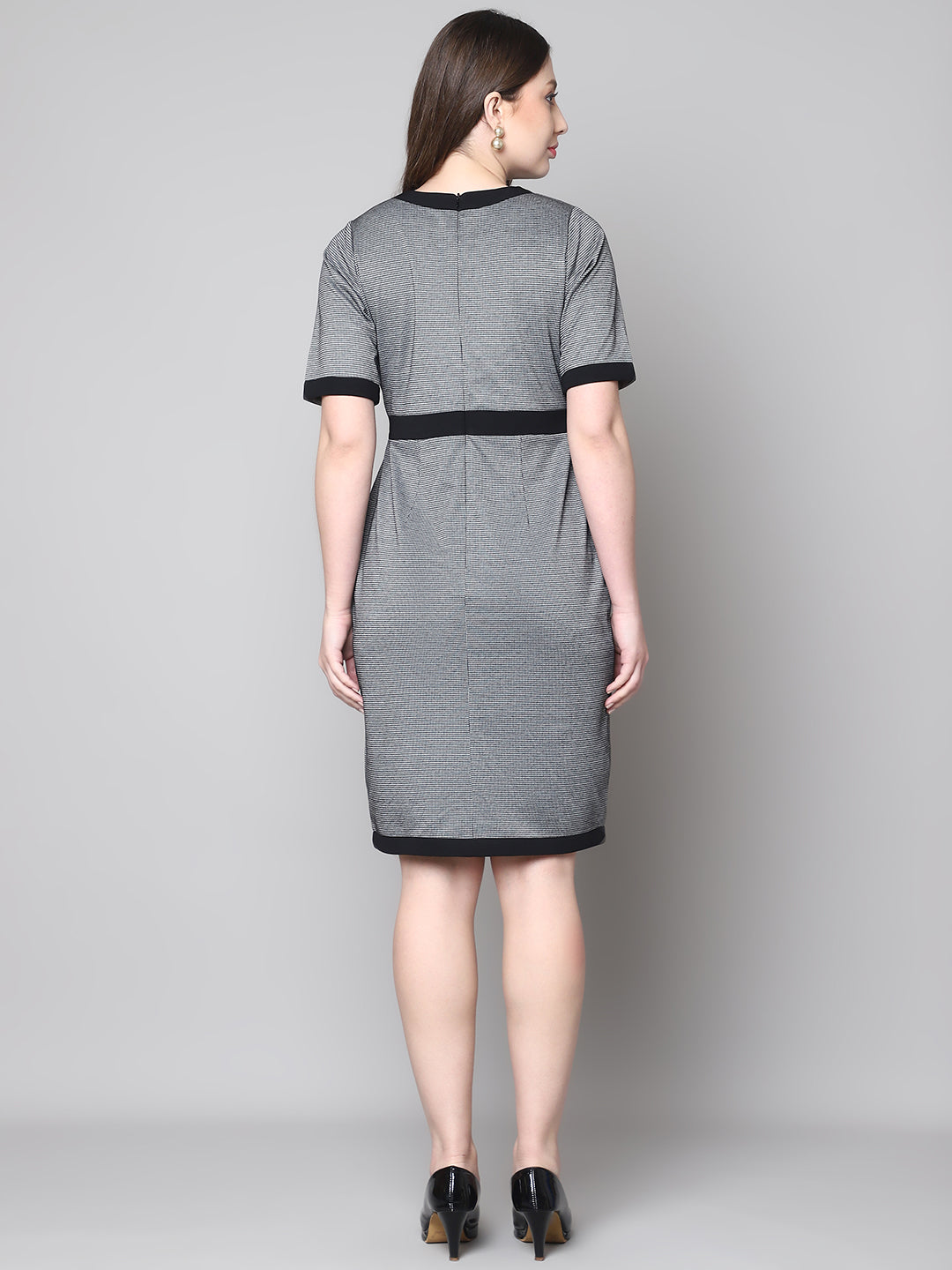Exude In Her Power Sheath Dress with Button Detailing Black & Grey Dresses