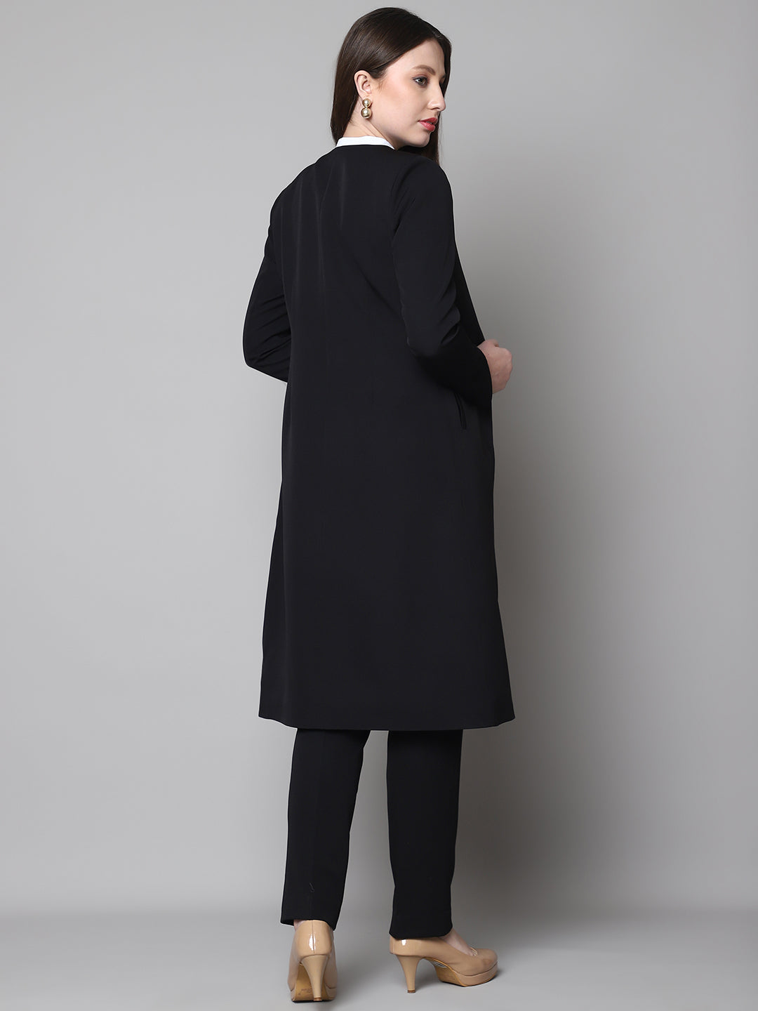 Exude Phoenix Rising Long Blazer and Straight Fit Trouser Black Suit