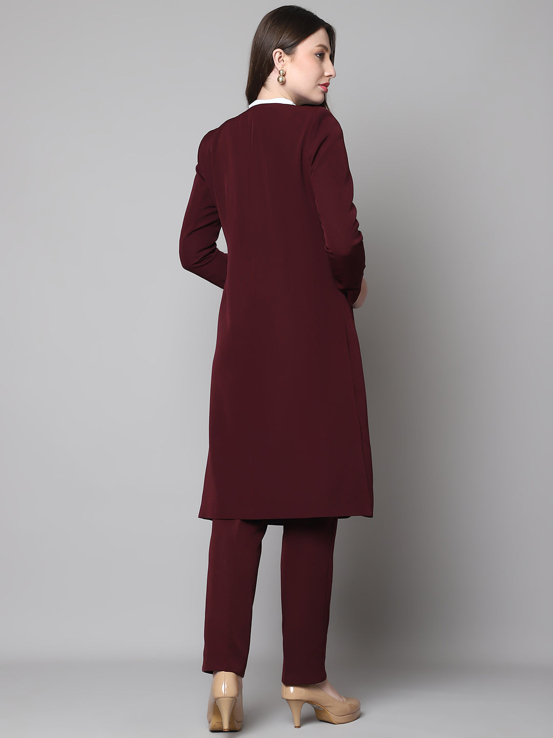Exude Crowned Confidence Long Blazer Wine Blazers