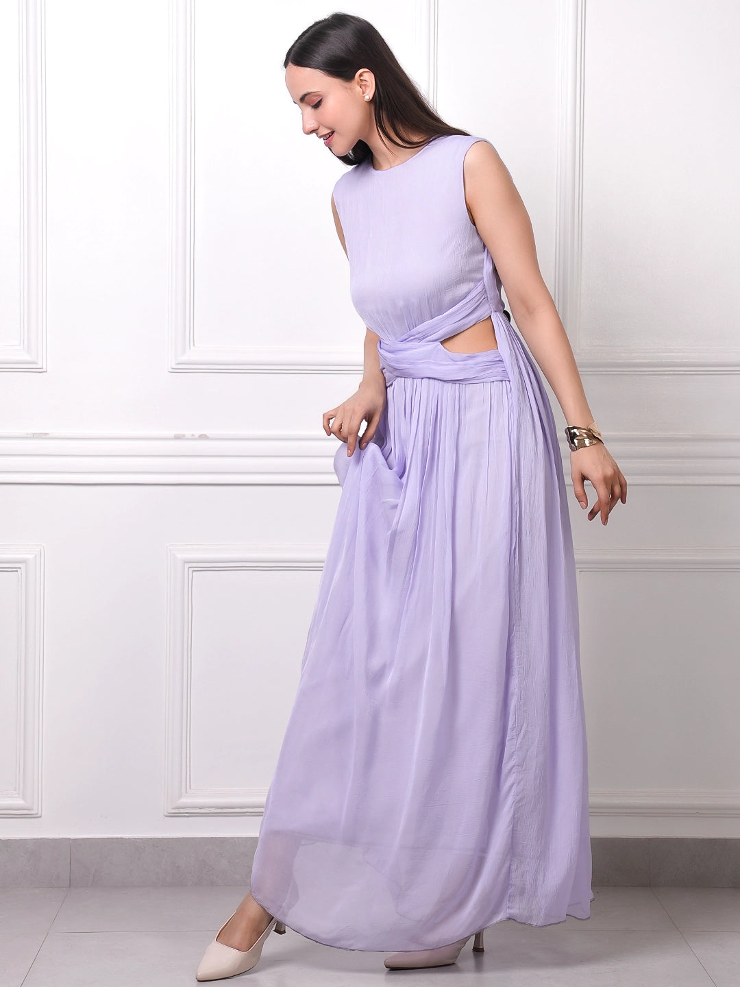 Sleeveless Draped Flowy Gown